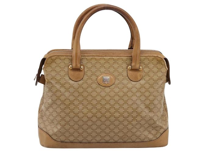 Céline Borsa a mano CELINE Macadam Canvas PVC Beige Gold Auth 202687 D'oro - vista 2