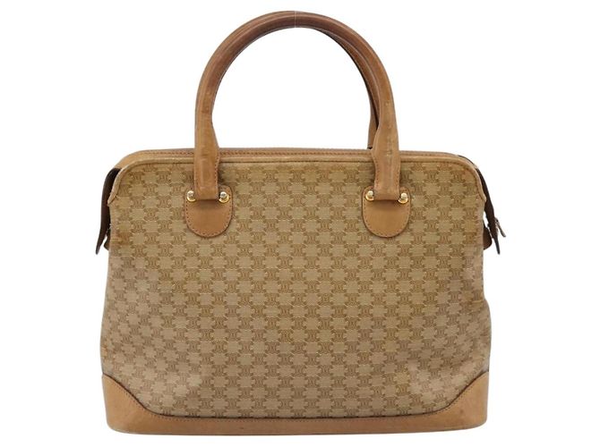 Céline Borsa a mano CELINE Macadam Canvas PVC Beige Gold Auth 202687 D'oro - vista 3