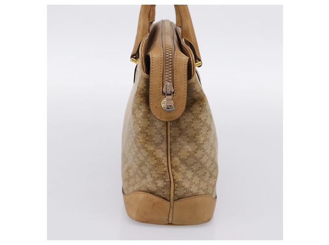 Céline Borsa a mano CELINE Macadam Canvas PVC Beige Gold Auth 202687 D'oro - vista 4