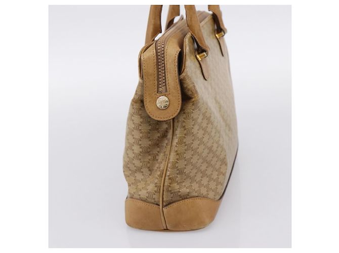 Céline Borsa a mano CELINE Macadam Canvas PVC Beige Gold Auth 202687 D'oro - vista 5