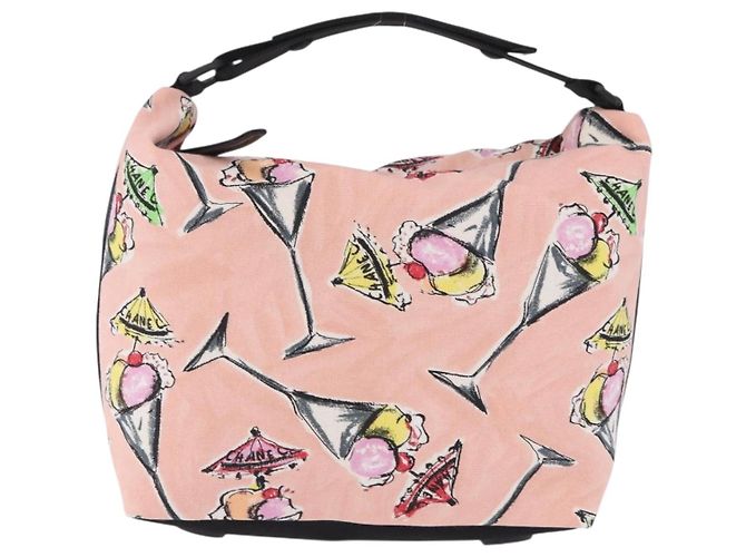 CHANEL Schultertasche Eiscreme-Muster aus Canvas Rosa Schwarz CC Auth 201171V Pink - Ansicht 2