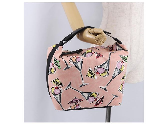 CHANEL Schultertasche Eiscreme-Muster aus Canvas Rosa Schwarz CC Auth 201171V Pink - Ansicht 23
