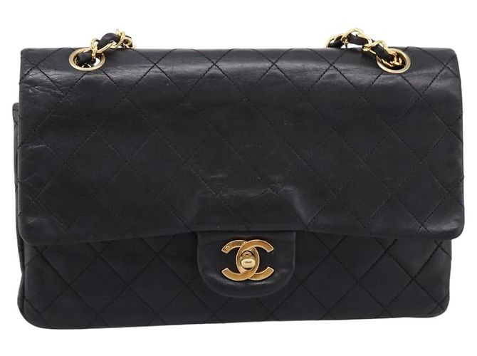 Borsa a tracolla CHANEL Matelasse 25 in pelle d'agnello nera con catena e CC dorato Auth 200746V Nero D'oro - vista 2