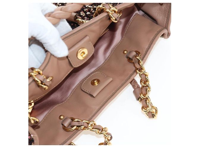 Borsa Tote Miu Miu Pelle Paillettes 2way Beige Gold Auth 202996M D'oro - vista 19