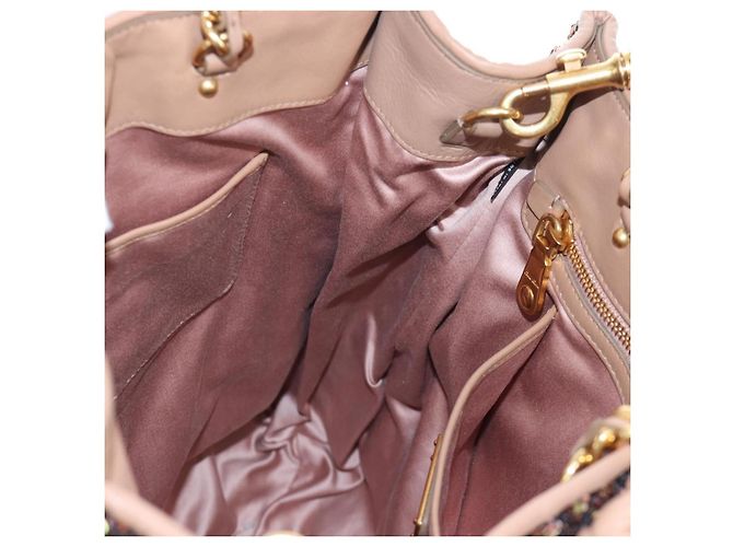 Borsa Tote Miu Miu Pelle Paillettes 2way Beige Gold Auth 202996M D'oro - vista 22