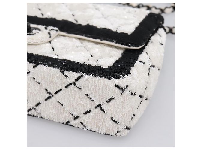 Borsa a tracolla CHANEL Chain Matelasse 25 con paillettes bianca CC Auth 202896SM Bianco - vista 11