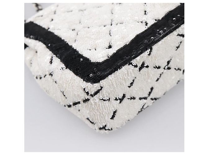 Borsa a tracolla CHANEL Chain Matelasse 25 con paillettes bianca CC Auth 202896SM Bianco - vista 14