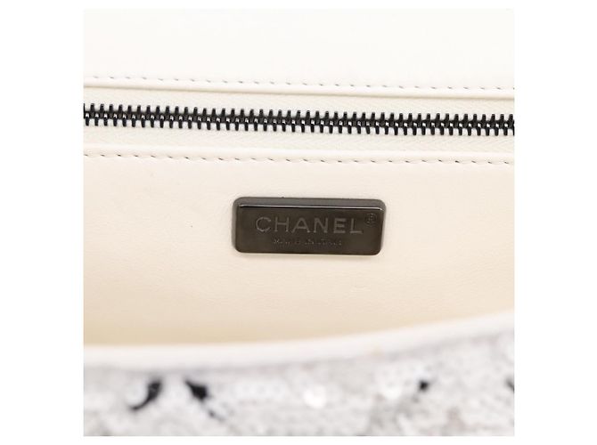 Borsa a tracolla CHANEL Chain Matelasse 25 con paillettes bianca CC Auth 202896SM Bianco - vista 17