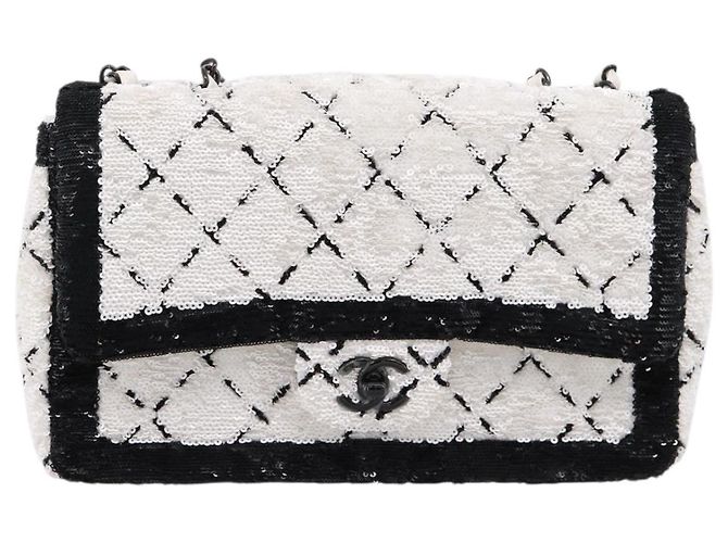 Borsa a tracolla CHANEL Chain Matelasse 25 con paillettes bianca CC Auth 202896SM Bianco - vista 2