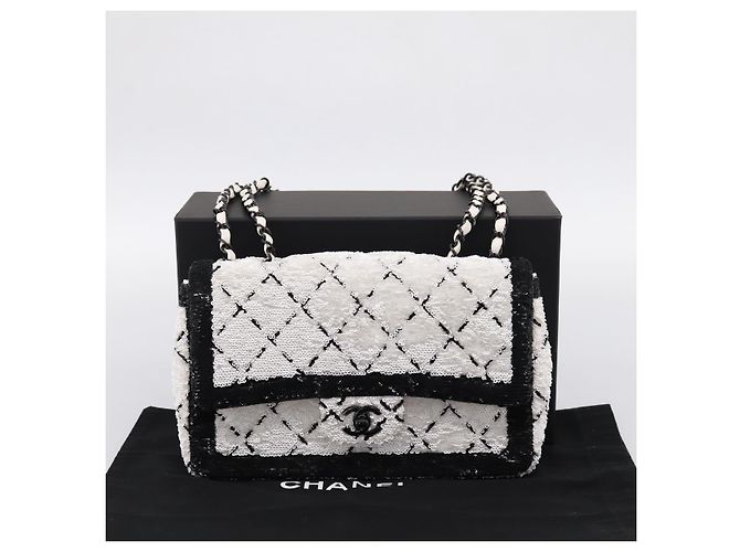 Borsa a tracolla CHANEL Chain Matelasse 25 con paillettes bianca CC Auth 202896SM Bianco - vista 25