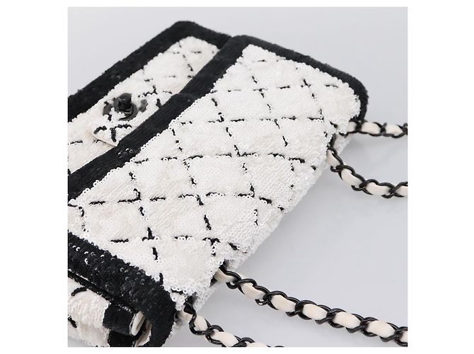 Borsa a tracolla CHANEL Chain Matelasse 25 con paillettes bianca CC Auth 202896SM Bianco - vista 6