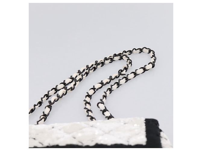 Borsa a tracolla CHANEL Chain Matelasse 25 con paillettes bianca CC Auth 202896SM Bianco - vista 9