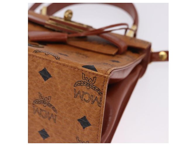 Bolso de mano MCM Vicetos Logogram PVC Leather 2way Brown Gold Auth 203014A Castaño Dorado - vista 13
