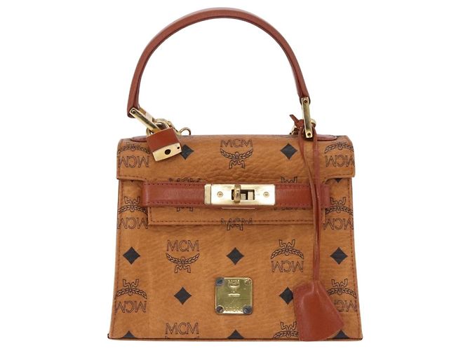 Bolso de mano MCM Vicetos Logogram PVC Leather 2way Brown Gold Auth 203014A Castaño Dorado - vista 2