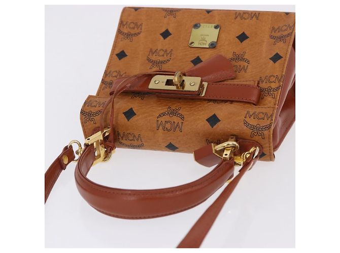 Bolso de mano MCM Vicetos Logogram PVC Leather 2way Brown Gold Auth 203014A Castaño Dorado - vista 6