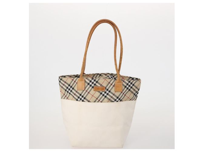 BURBERRY Nova Check Hand Bag Canvas 3 Set Beige Blue Auth 202176 - vista 2
