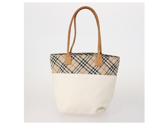 BURBERRY Nova Check Hand Bag Canvas 3 Set Beige Blue Auth 202176 - vista 3