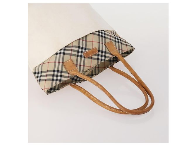 BURBERRY Nova Check Hand Bag Canvas 3 Set Beige Blue Auth 202176 - vista 5
