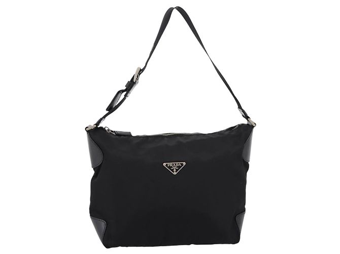 Borsa a tracolla PRADA Nylon Nero Argento Auth 201223A - vista 2