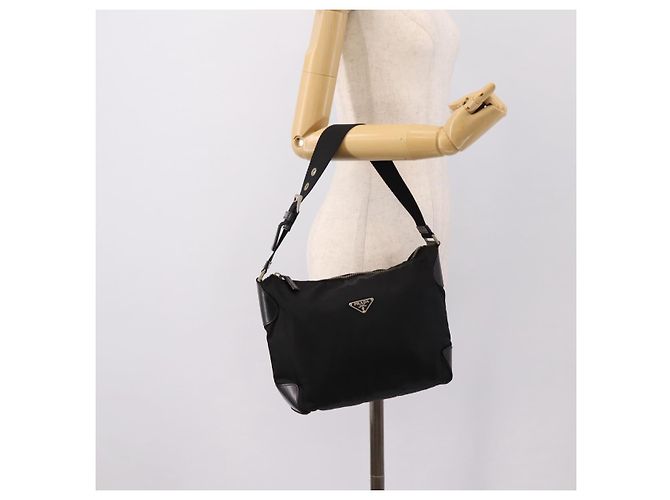 Borsa a tracolla PRADA Nylon Nero Argento Auth 201223A - vista 24