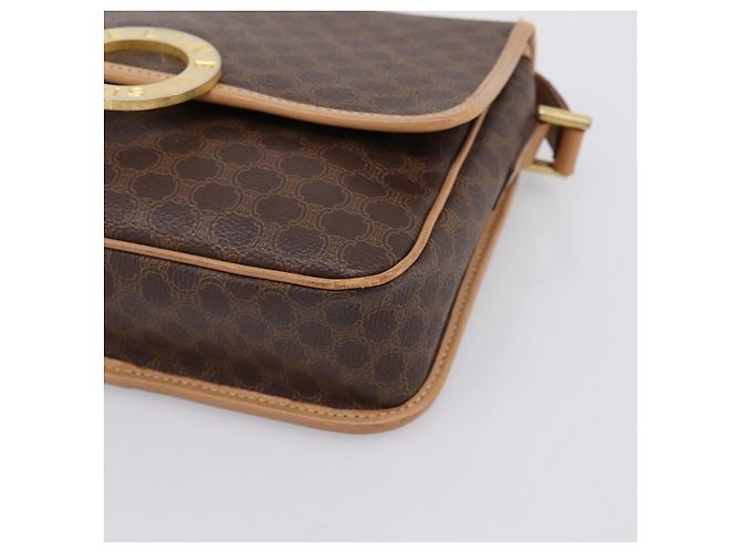 Céline Borsa a tracolla circolare CELINE Macadam Canvas PVC Pelle Marrone Oro Auth 202874A D'oro - vista 10