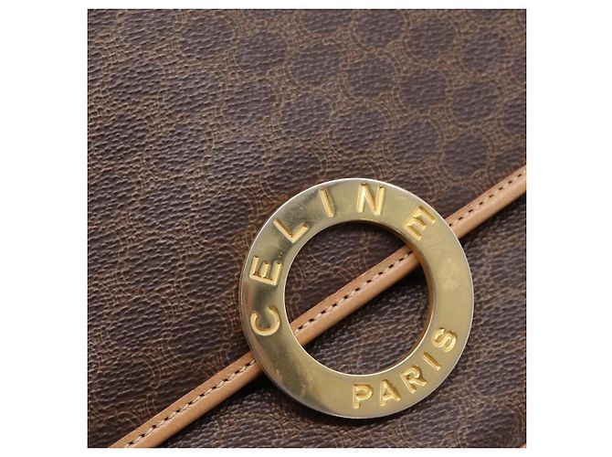 Céline Borsa a tracolla circolare CELINE Macadam Canvas PVC Pelle Marrone Oro Auth 202874A D'oro - vista 14