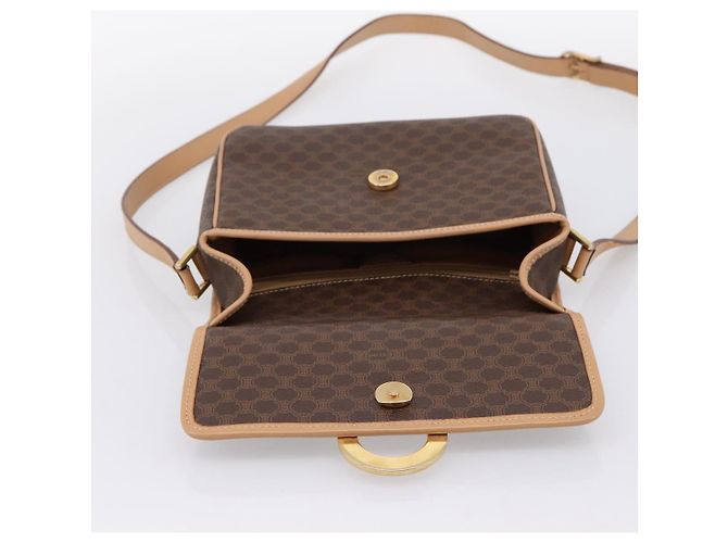 Céline Borsa a tracolla circolare CELINE Macadam Canvas PVC Pelle Marrone Oro Auth 202874A D'oro - vista 15