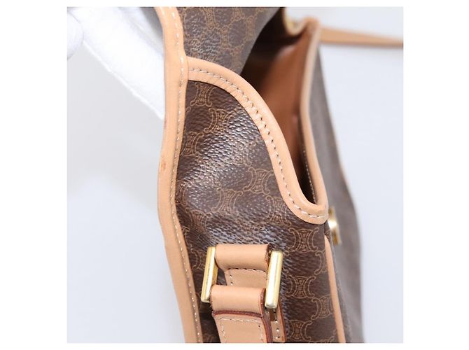 Céline Borsa a tracolla circolare CELINE Macadam Canvas PVC Pelle Marrone Oro Auth 202874A D'oro - vista 16