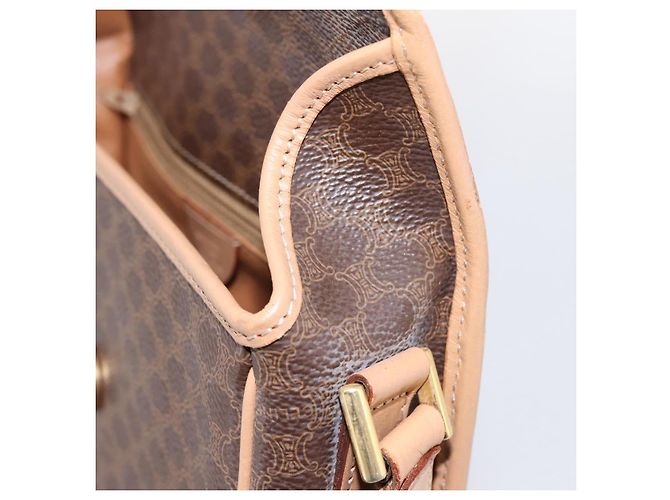 Céline Borsa a tracolla circolare CELINE Macadam Canvas PVC Pelle Marrone Oro Auth 202874A D'oro - vista 17