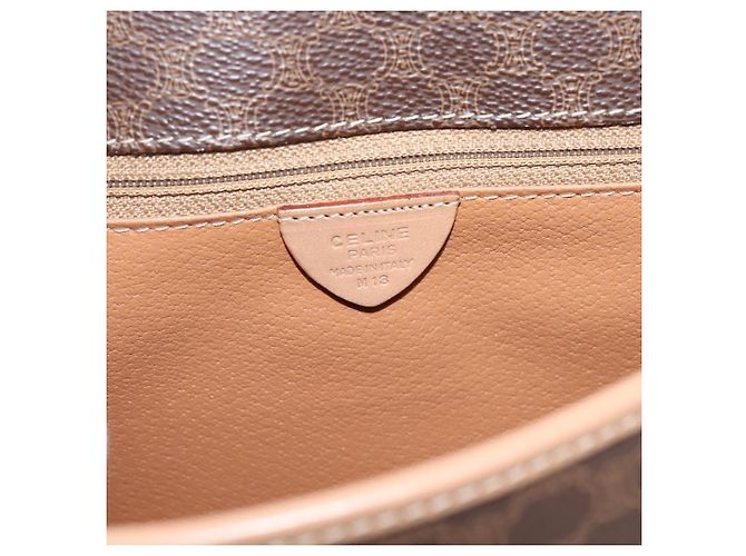 Céline Borsa a tracolla circolare CELINE Macadam Canvas PVC Pelle Marrone Oro Auth 202874A D'oro - vista 18