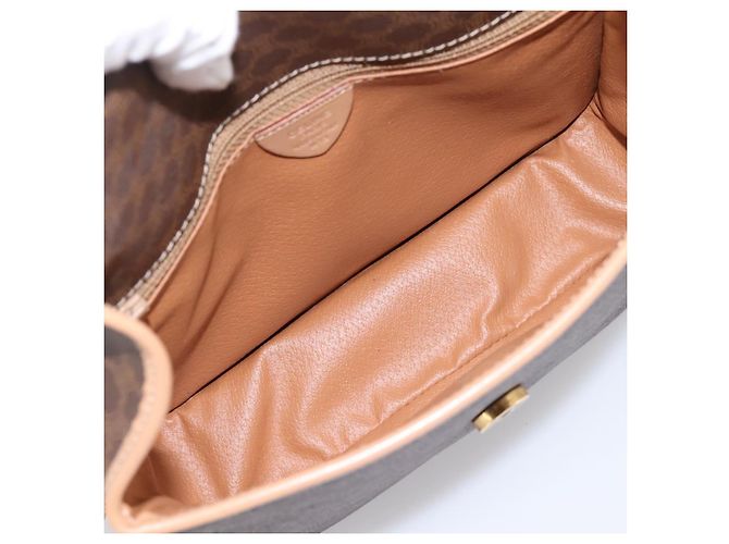 Céline Borsa a tracolla circolare CELINE Macadam Canvas PVC Pelle Marrone Oro Auth 202874A D'oro - vista 19