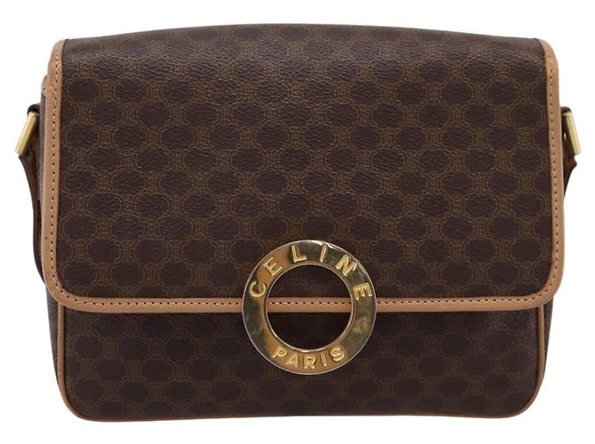 Céline Borsa a tracolla circolare CELINE Macadam Canvas PVC Pelle Marrone Oro Auth 202874A D'oro - vista 2