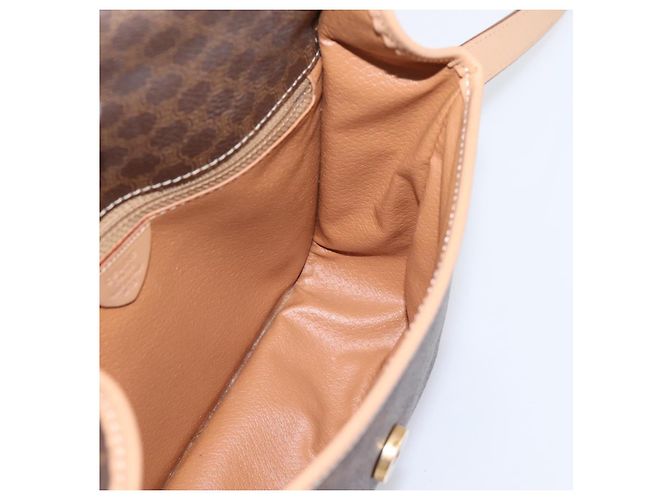 Céline Borsa a tracolla circolare CELINE Macadam Canvas PVC Pelle Marrone Oro Auth 202874A D'oro - vista 20