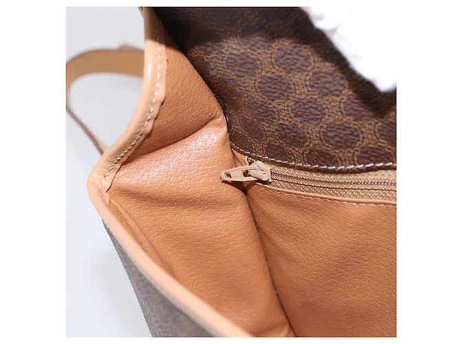 Céline Borsa a tracolla circolare CELINE Macadam Canvas PVC Pelle Marrone Oro Auth 202874A D'oro - vista 22