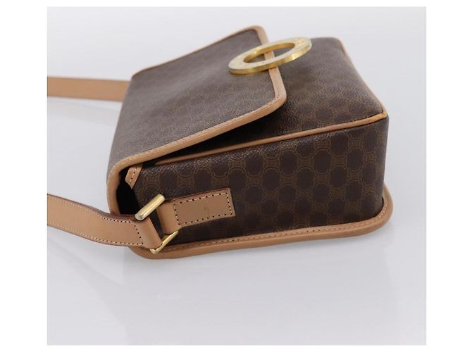 Céline Borsa a tracolla circolare CELINE Macadam Canvas PVC Pelle Marrone Oro Auth 202874A D'oro - vista 4
