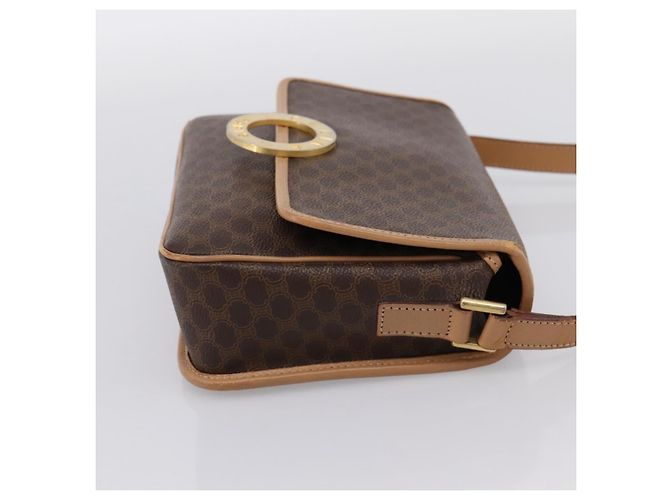 Céline Borsa a tracolla circolare CELINE Macadam Canvas PVC Pelle Marrone Oro Auth 202874A D'oro - vista 5