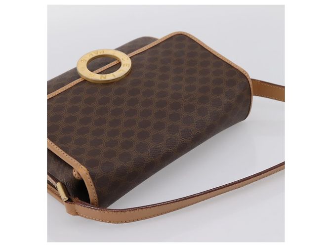 Céline Borsa a tracolla circolare CELINE Macadam Canvas PVC Pelle Marrone Oro Auth 202874A D'oro - vista 6
