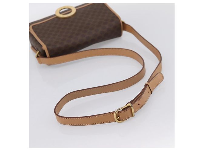 Céline Borsa a tracolla circolare CELINE Macadam Canvas PVC Pelle Marrone Oro Auth 202874A D'oro - vista 7