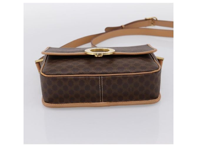 Céline Borsa a tracolla circolare CELINE Macadam Canvas PVC Pelle Marrone Oro Auth 202874A D'oro - vista 9