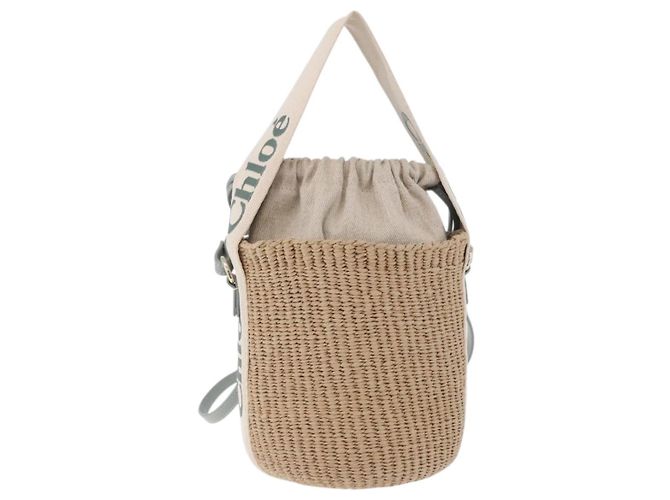 Chloé Chloe Mifuko Woody Small Basket Bag Raffia 2way Beige Silver Auth 202617V Argento - vista 2