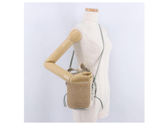Chloé Chloe Mifuko Woody Small Basket Bag Raffia 2way Beige Silver Auth 202617V Argento - vista 24
