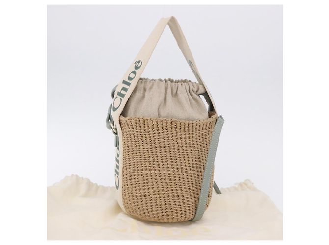 Chloé Chloe Mifuko Woody Small Basket Bag Raffia 2way Beige Silver Auth 202617V Argento - vista 25