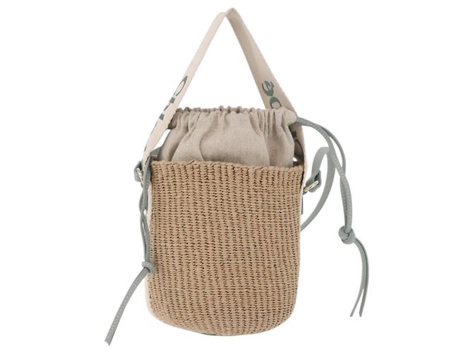 Chloé Chloe Mifuko Woody Small Basket Bag Raffia 2way Beige Silver Auth 202617V Argento - vista 3