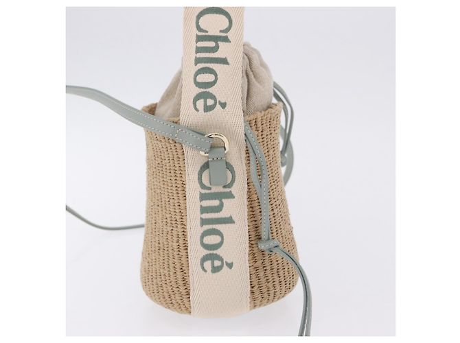 Chloé Chloe Mifuko Woody Small Basket Bag Raffia 2way Beige Silver Auth 202617V Argento - vista 4