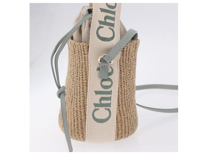Chloé Chloe Mifuko Woody Small Basket Bag Raffia 2way Beige Silver Auth 202617V Argento - vista 5