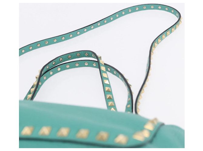 Borsa Tote VALENTINO Studs in pelle 2 vie Blu Turchese Oro Auth BA15656A D'oro - vista 11