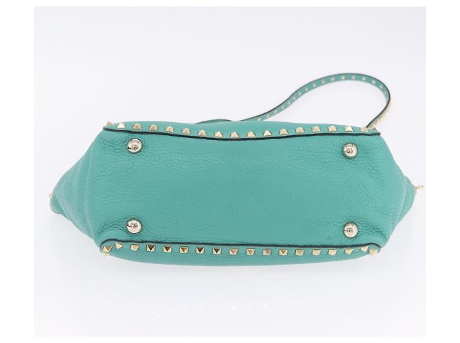 Borsa Tote VALENTINO Studs in pelle 2 vie Blu Turchese Oro Auth BA15656A D'oro - vista 12