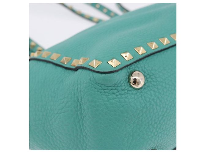 Borsa Tote VALENTINO Studs in pelle 2 vie Blu Turchese Oro Auth BA15656A D'oro - vista 13