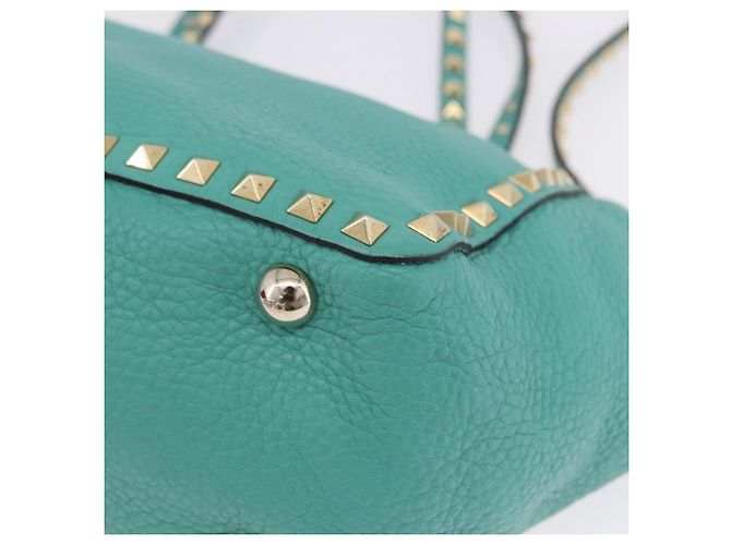 Borsa Tote VALENTINO Studs in pelle 2 vie Blu Turchese Oro Auth BA15656A D'oro - vista 14