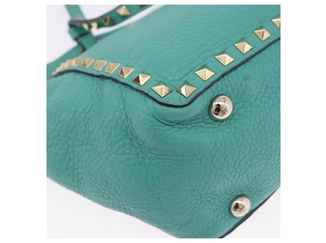 Borsa Tote VALENTINO Studs in pelle 2 vie Blu Turchese Oro Auth BA15656A D'oro - vista 15